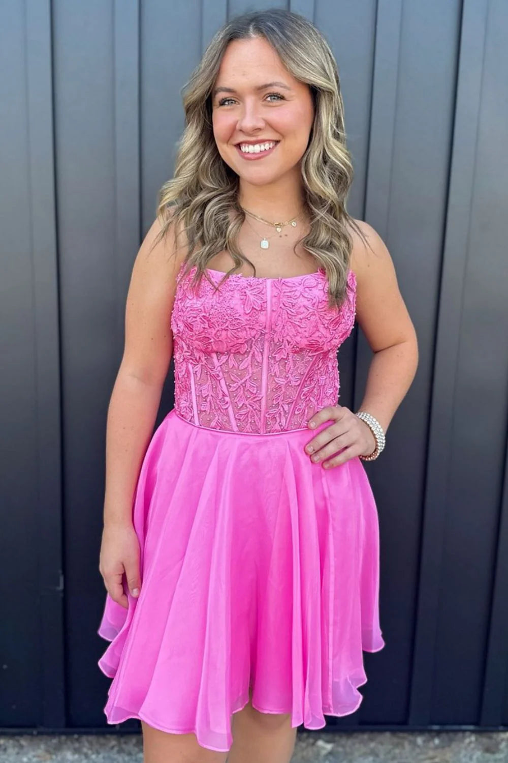 Hot Pink Mermaid Strapless Short Full Of Charm Homecoming Dress